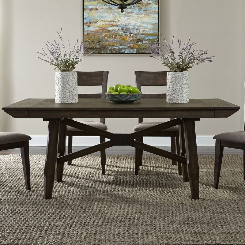 Liberty Furniture Double Bridge Trestle Table in Dark Chestnut