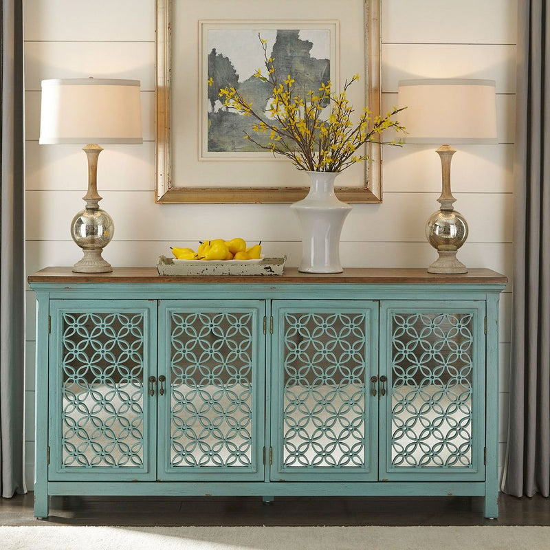 Liberty Furniture Kensington 4 Door Accent Cabinet in Turquoise