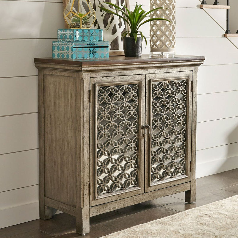 Liberty Furniture Westridge 2 Door Accent Cabinet in Wire Brushed Gray and White