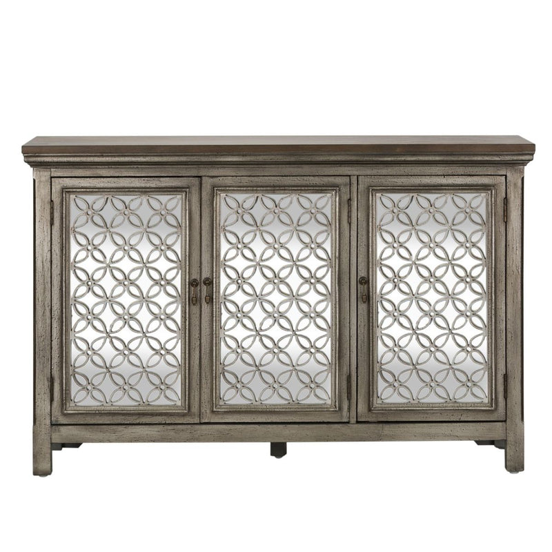 Liberty Furniture Westridge 3 Door Accent Cabinet in Wire Brushed Gray and White