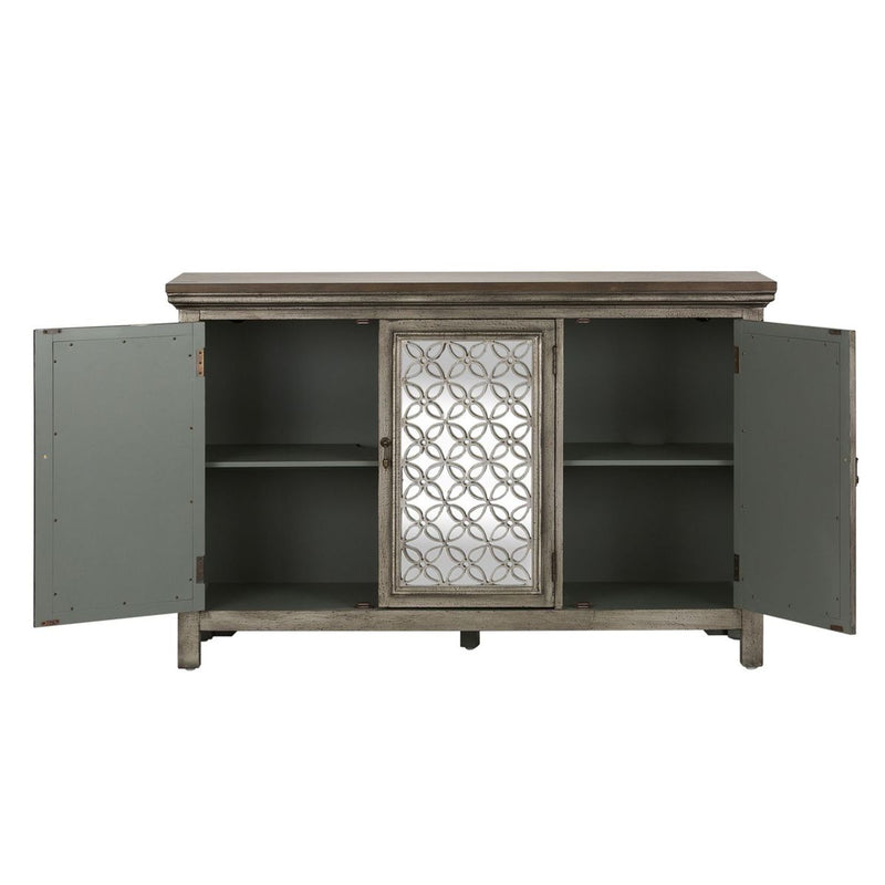Liberty Furniture Westridge 3 Door Accent Cabinet in Wire Brushed Gray and White