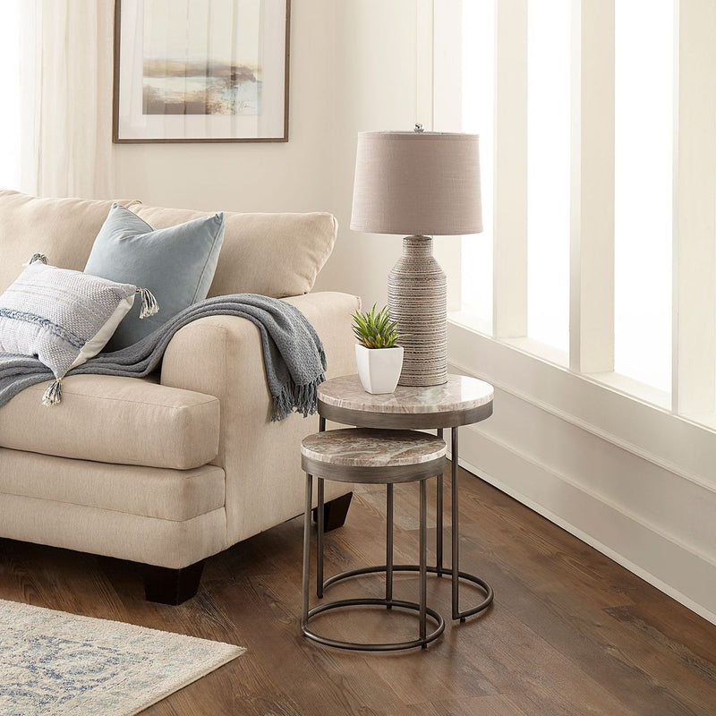 Liberty Furniture Eclipse Nesting Tables in Greystone Marble Top w/ Pewter Metal