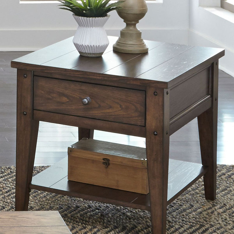 Liberty Furniture Lake House End Table in Rustic Brown Oak