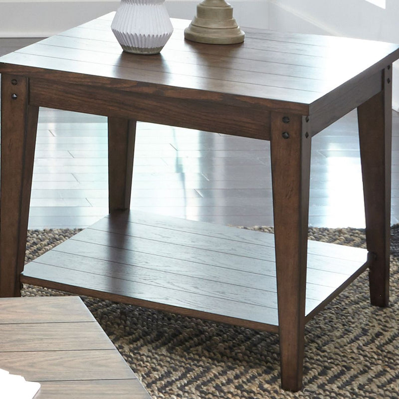 Liberty Furniture Lake House Square Lamp Table in Rustic Brown Oak