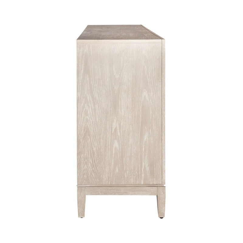 Liberty Furniture Kinsley 4 Door Accent Cabinet in Washed Taupe & Silver Champagne EST SHIP TIME APPX 4 WEEKS