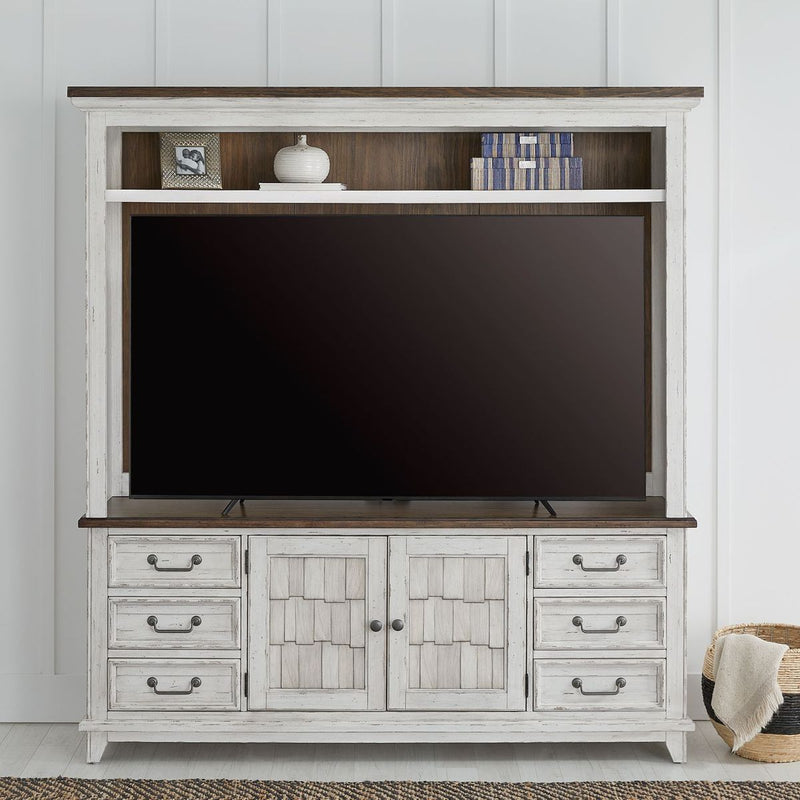 Liberty Furniture River Place Entertainment Console in Riverstone White/Tobacco