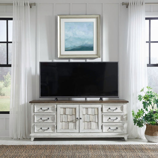 Liberty Furniture River Place Entertainment Console in Riverstone White/Tobacco image