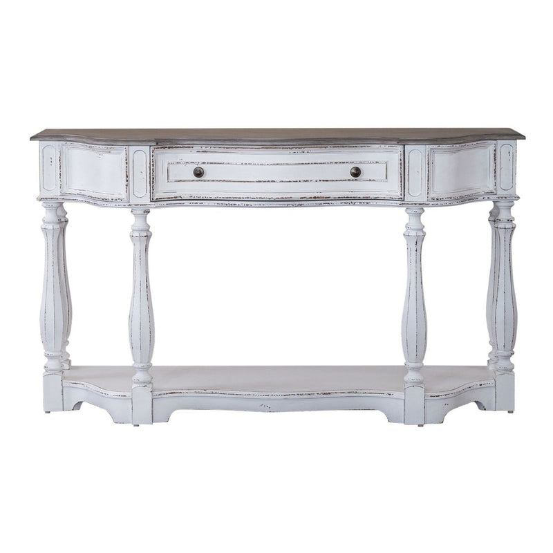 Liberty Furniture Magnolia Manor 56 Inch Hall Console Table in Antique White Base w/ Weathered Bark Tops image
