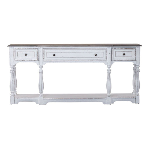 Liberty Furniture Magnolia Manor 72 Inch Hall Console Table in Antique White Base w/ Weathered Bark Tops image