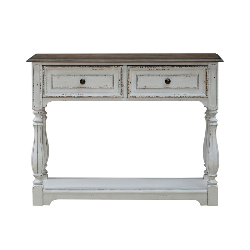 Liberty Furniture Magnolia Manor Hall Console in Antique White & Weathered Bark EST SHIP TIME APPX 4 WEEKS