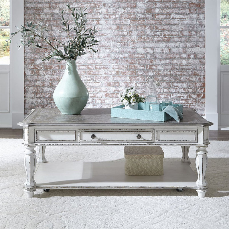 Liberty Magnolia Manor Rectangular Cocktail Table in Antique White