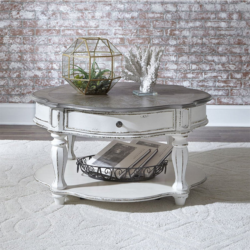 Liberty Magnolia Manor Round Cocktail Table in Antique White