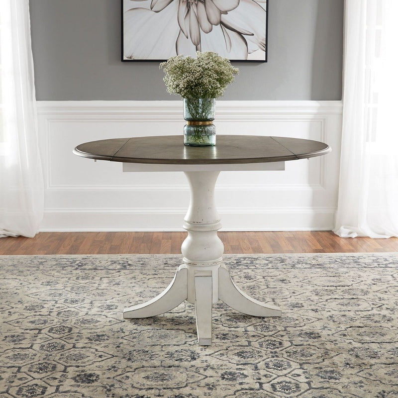 Liberty Furniture Magnolia Manor Drop Leaf Table in Antique White Base w/ Weathered Bark Tops