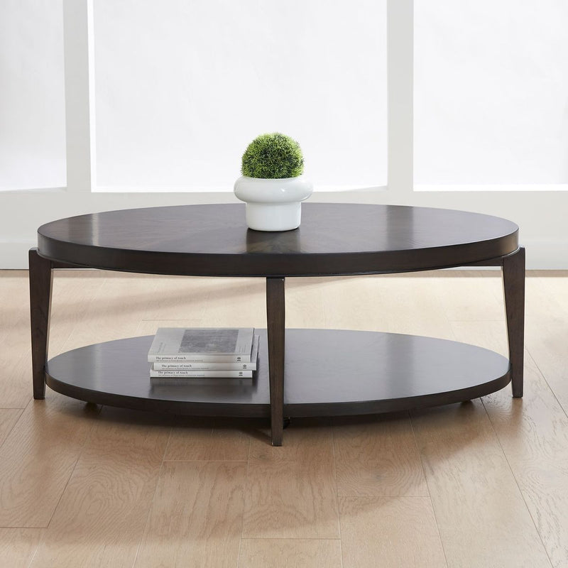 Liberty Furniture Penton Oval Cocktail Table in Espresso Stone
