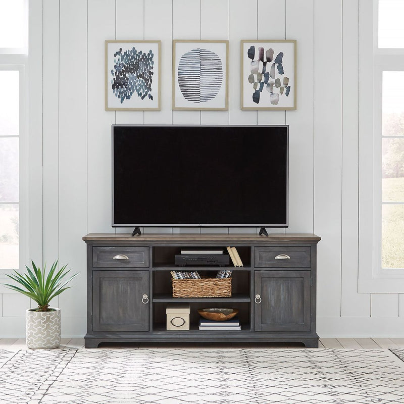 Liberty Furniture Ocean Isle 64 Inch Entertainment TV Stand in Slate with Weathered Pine image