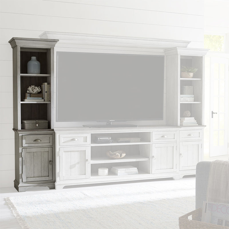 Liberty Furniture Ocean Isle Entertainment Center with Piers in Antique White with Weathered Pine 303W-ENTW-ECP