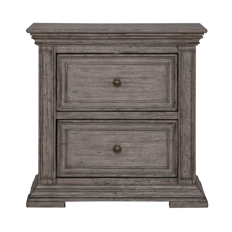 Liberty Furniture Big Valley 2 Drawer Nightstand with Charging Station in Graystone