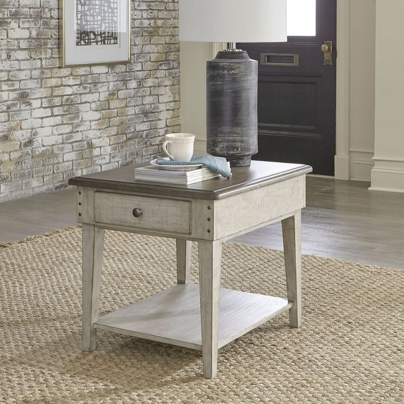 Liberty Furniture Ivy Hollow Drawer End Table in Weathered Linen with Dusty Taupe Top image