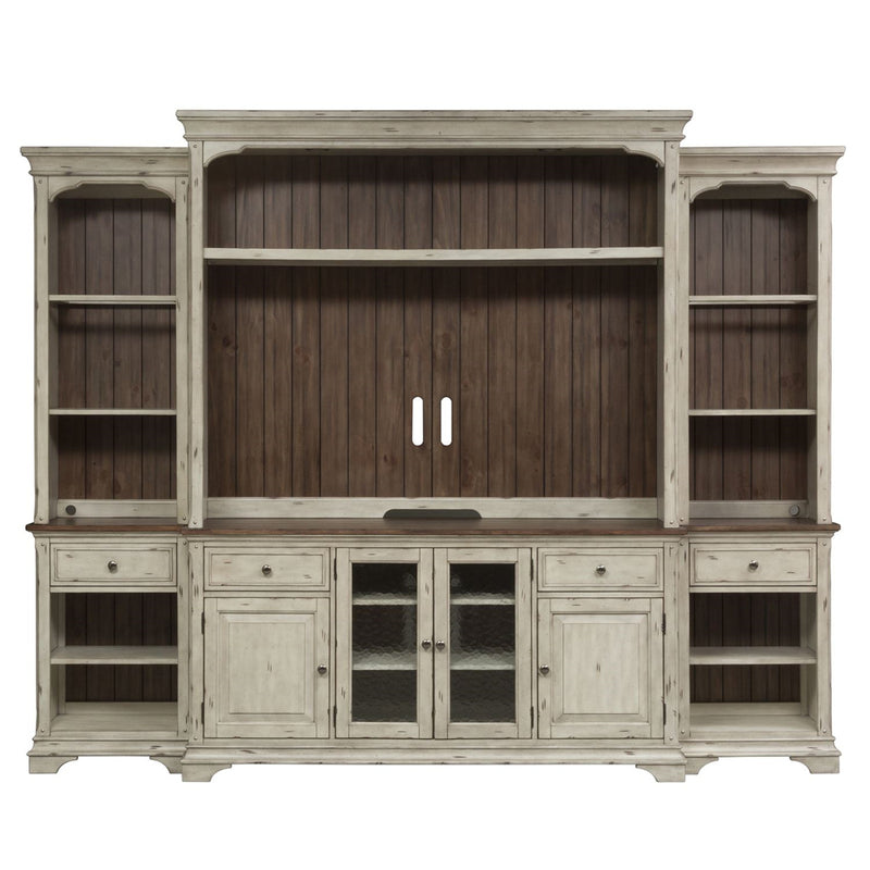 Liberty Morgan Creek Entertainment TV Stand in Antique White Finish with Wire Brushed Tobacco Accents