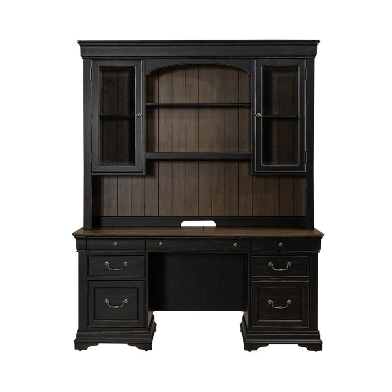 Liberty Furniture Meritage Credenza & Hutch in Aged Charcoal w/ Rub Thru/Caramel image