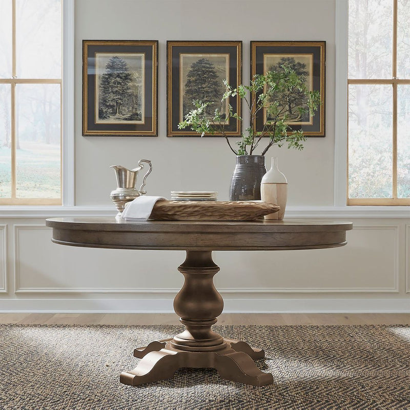 Liberty Furniture Americana Farmhouse Single Pedestal Table in Dusty Taupe image
