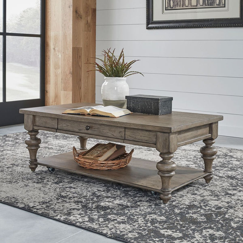 Liberty Furniture Americana Farmhouse Rectangular Cocktail Table in Dusty Taupe