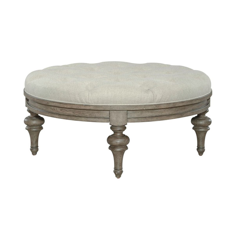 Liberty Furniture Americana Farmhouse Round Cocktail Ottoman in Dusty Taupe