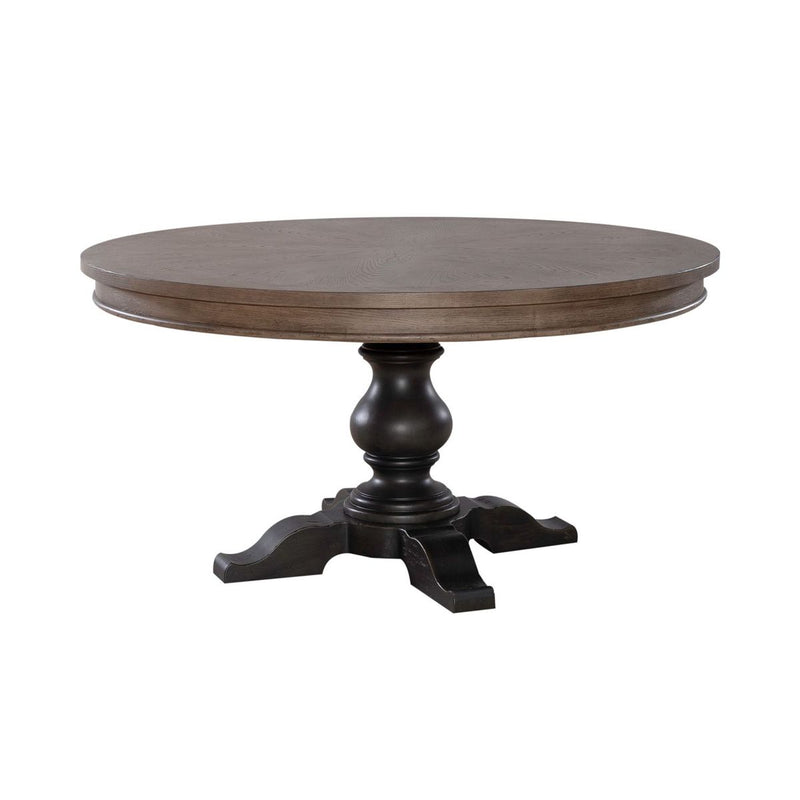 Liberty Furniture Americana Farmhouse Single Pedestal Table in Dusty Taupe & Black
