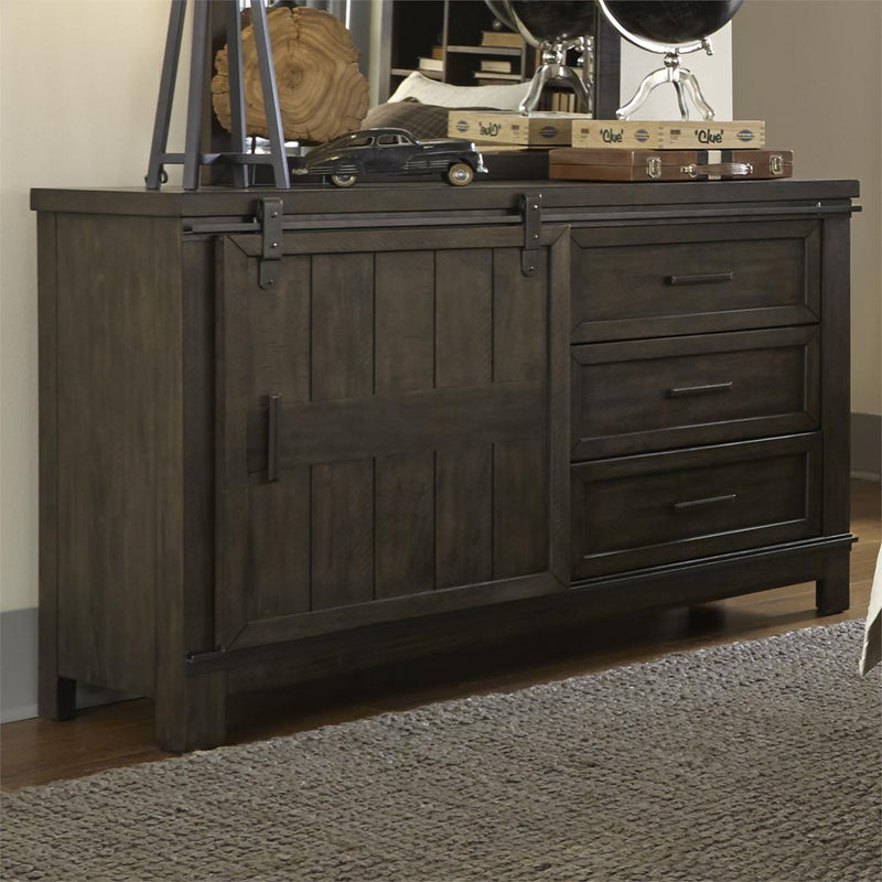 Liberty Furniture Thornwood Hills Barn Door Dresser in Rock Beaten Gray