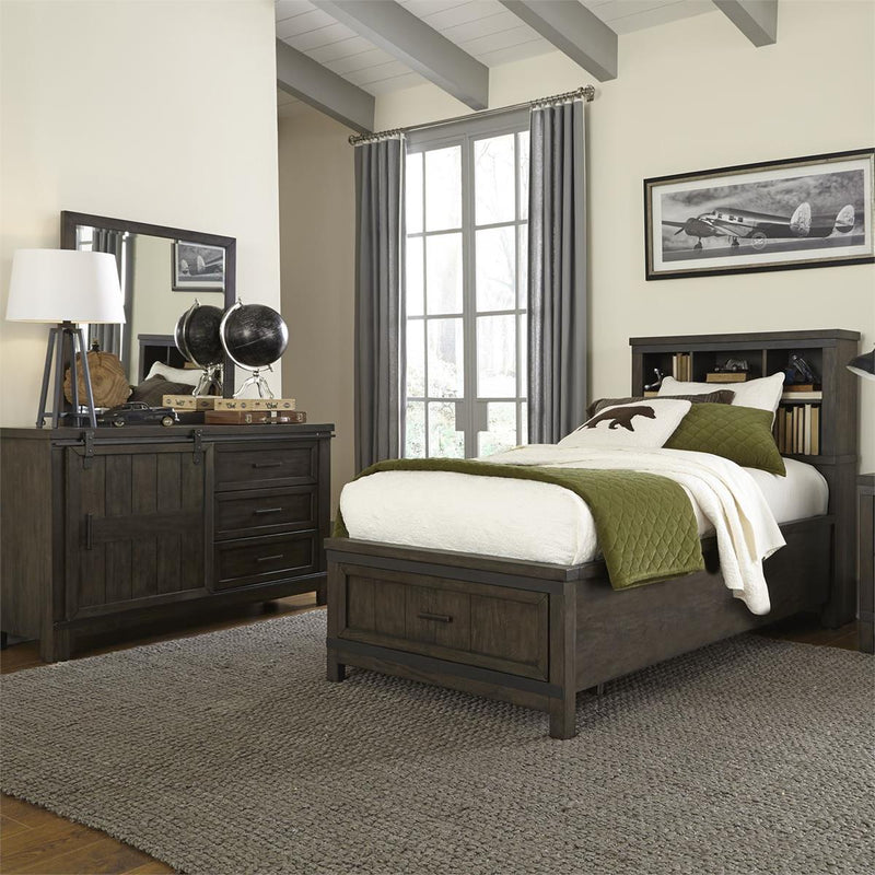 Liberty Furniture Thornwood Hills Full Bookcase Bed in Rock Beaten Gray