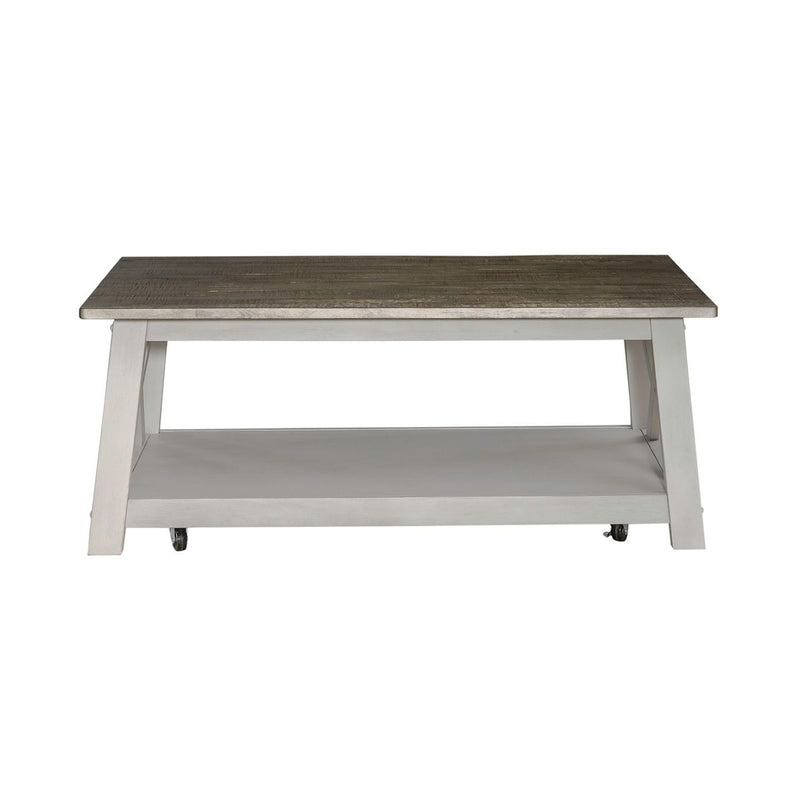 Liberty Furniture Laurel Bluff Cocktail Table in Antique White with Dusty Gray Top