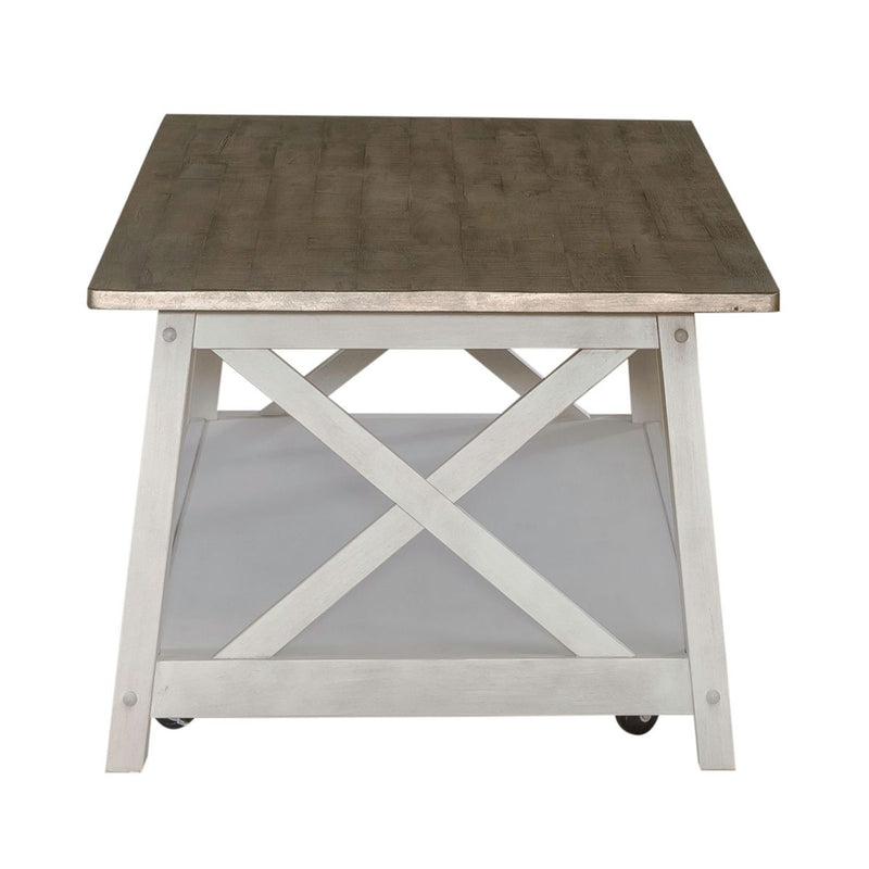 Liberty Furniture Laurel Bluff Cocktail Table in Antique White with Dusty Gray Top