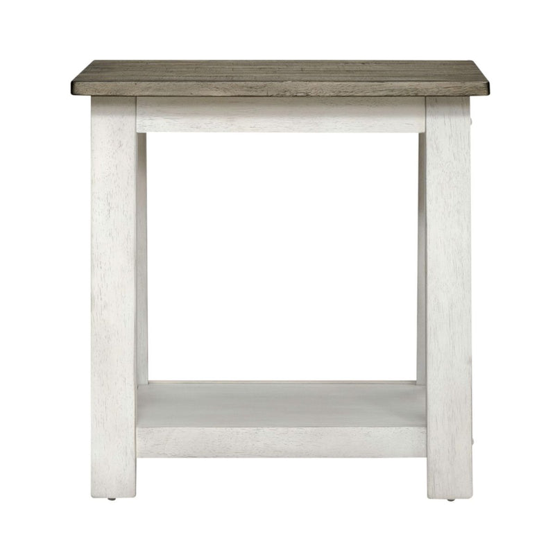 Liberty Furniture Laurel Bluff End Table in Antique White with Dusty Gray Top