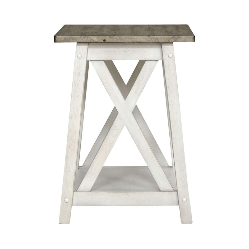 Liberty Furniture Laurel Bluff End Table in Antique White with Dusty Gray Top
