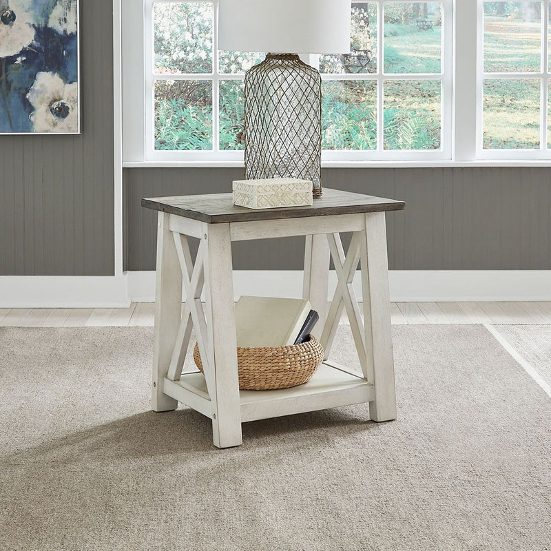 Liberty Furniture Laurel Bluff End Table in Antique White with Dusty Gray Top