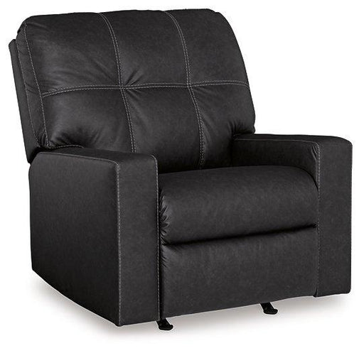 Ashley Furniture Barlin Mills recliner with plush fabric, padded armrests, and a comfortable, modern design for relaxing seating.