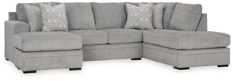 Ashley Casselbury living room set featuring a sofa, loveseat, and armchair with neutral upholstery and modern design.