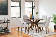 Ashley Furniture Lyncott dining room set with a wooden table and six upholstered chairs in a modern dining space.