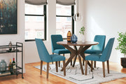 Ashley Furniture Lyncott dining room set with a wooden table and matching chairs in a modern dining space.
