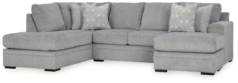 Ashley Casselbury living room set featuring a sofa, loveseat, and armchair with neutral upholstery and wooden accents.