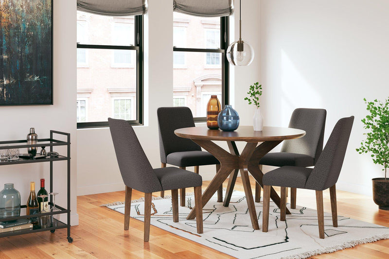 Ashley Furniture Lyncott Dining Room Set featuring a wooden table and matching chairs, modern design for dining space.
