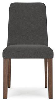 Ashley Furniture dining room set with a wooden table and upholstered chairs, showcasing a modern, elegant design.