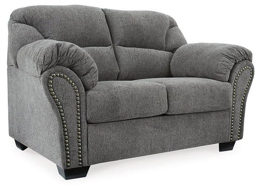 Ashley Furniture Allmaxx loveseat with plush fabric, featuring cushioned armrests and a modern design for comfortable living spaces.
