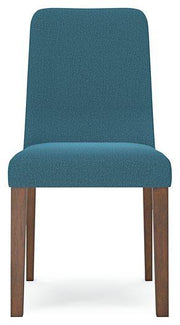 Ashley Furniture dining room set with a wooden table and six matching chairs, modern design, and a polished finish.