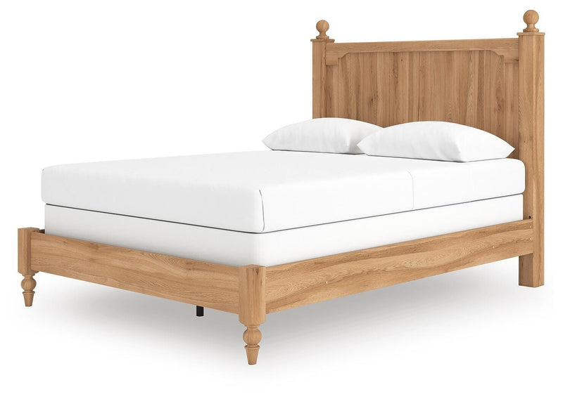 Ashley Furniture Aleaport Bed with a modern design, showcasing a close-up of the bed frame and headboard angle.