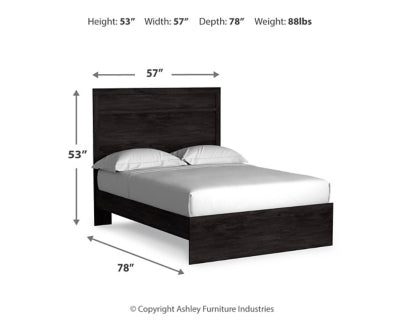 Ashley Furniture Belachime bed with a dark wood finish and elegant headboard, shown in a modern bedroom setting.