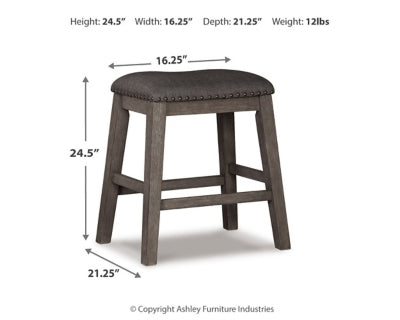 Ashley Furniture Caitbrook counter height upholstered bar stool with cushioned seat and wooden legs, ideal for kitchen or bar area.