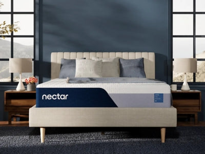 Nectar Classic Memory Foam Mattress with plush top, side view showing its thickness and soft fabric cover for comfortable sleep.