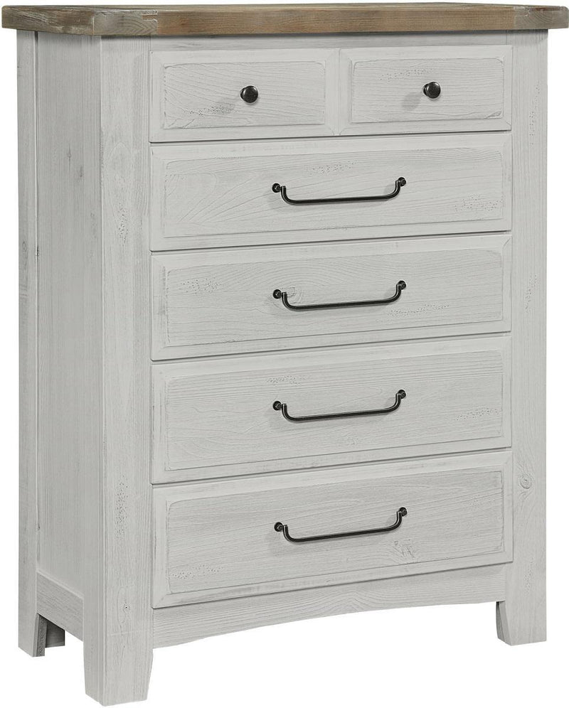 Vaughn-Bassett Sawmill 5 Drawer Chest in Alabaster Two Tone