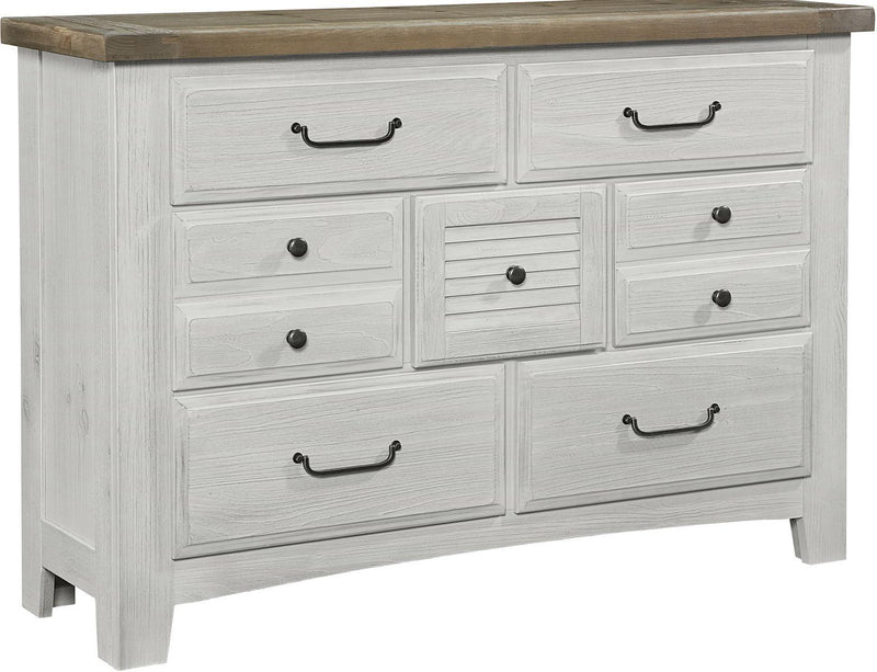 Vaughn-Bassett Sawmill 7 Drawer Dresser in Alabaster Two Tone